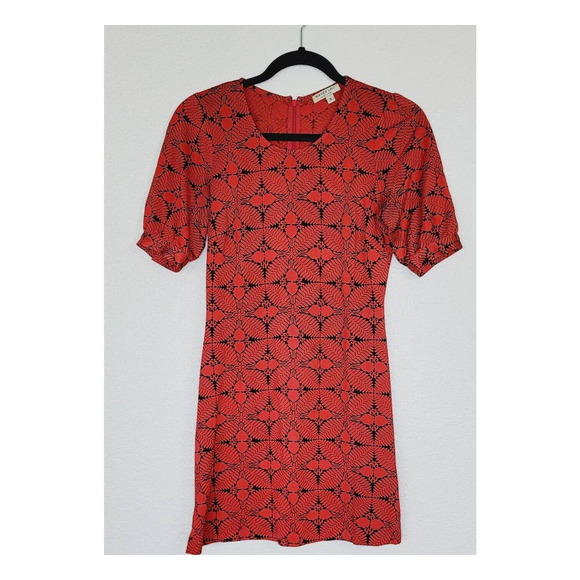 Nieves Lavi Women's 100% Silk Red & Black Puff Sleeve Mini Dress. Size 0 - Picture 1 of 8